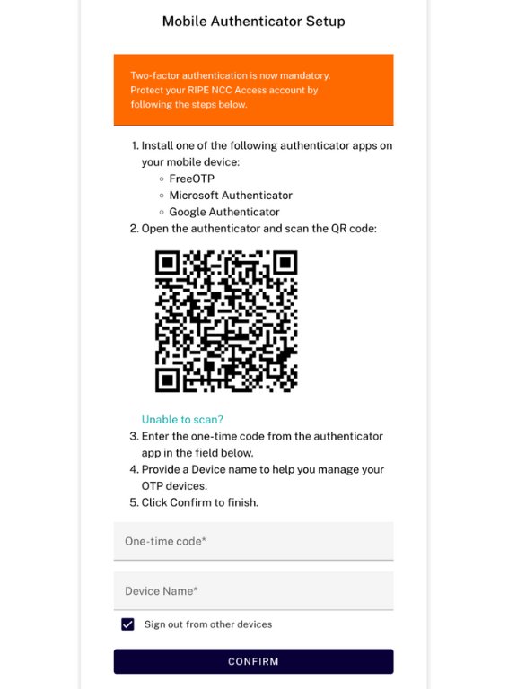 Image of the set up screen with QR code for 2FA.