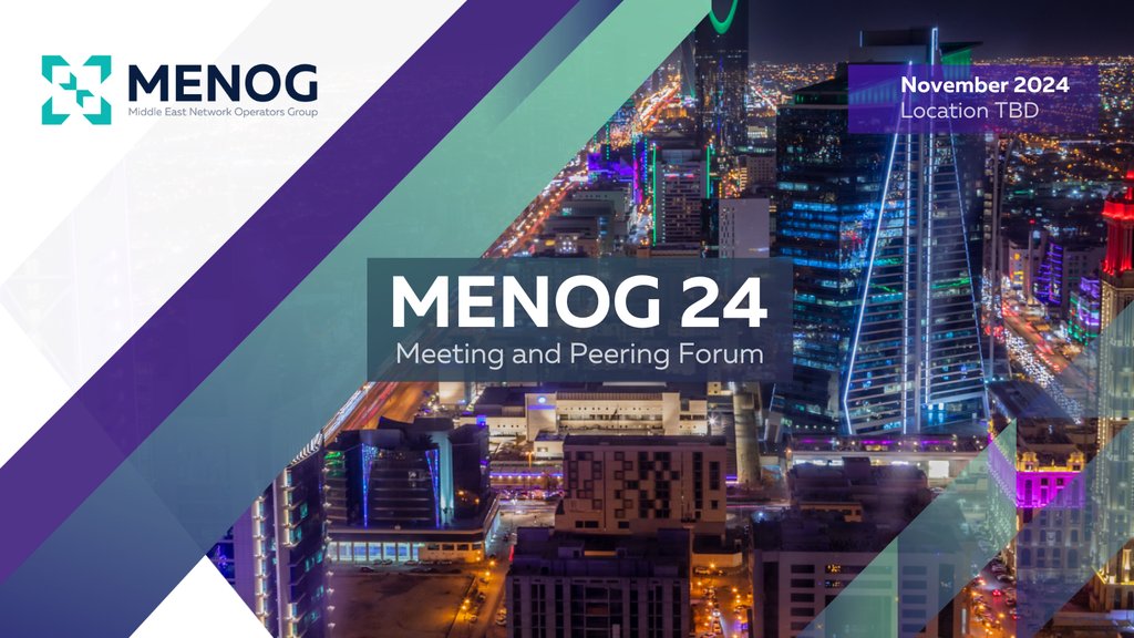 Skyline image of a city with MENOG 24 text